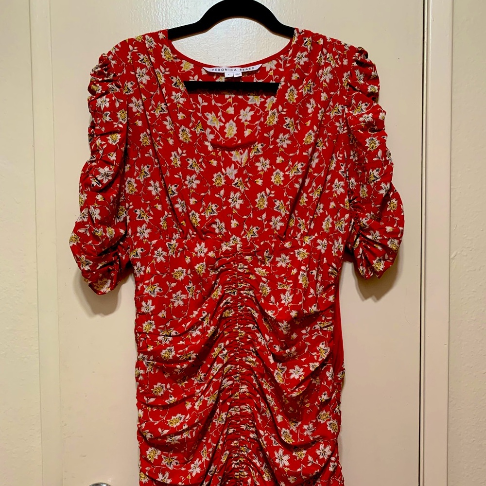 Veronica Beard Josephine Floral Print Ruched Silk Mini Dress Size 8